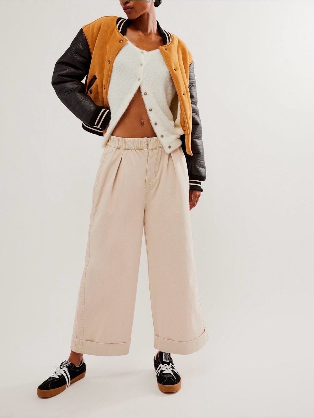 Free People Sandshell Wide Leg Pleated Pants